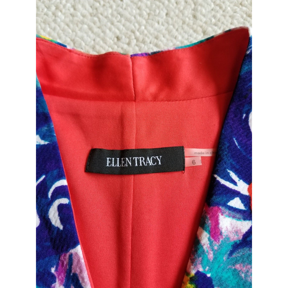 Womens Dress-ELLEN TRACY-red/purple/yellow floral knit maximalist Resort-6 - Picture 5 of 5